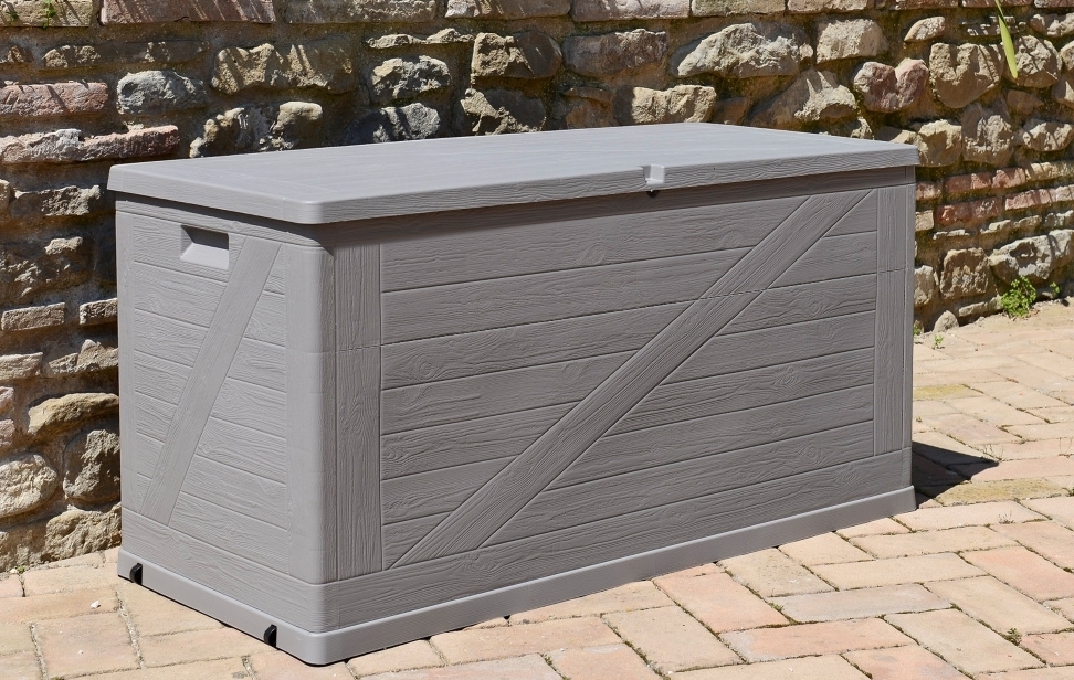 WOOD Vrtna plastična škatla za shranjevanje 420 L - svetlo siva