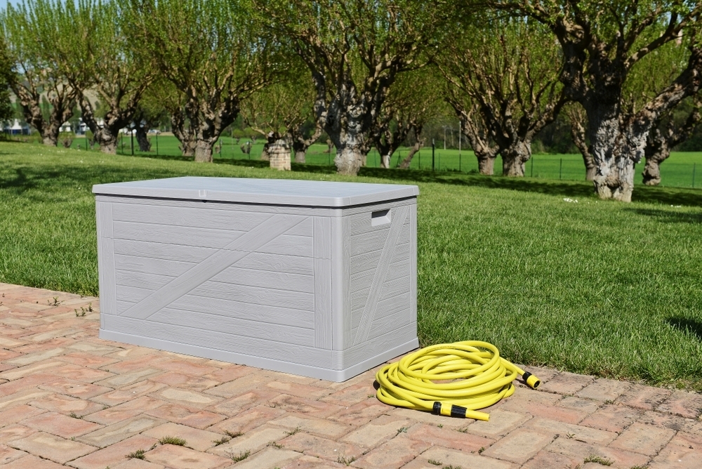 WOOD Vrtna plastična škatla za shranjevanje 420 L - svetlo siva