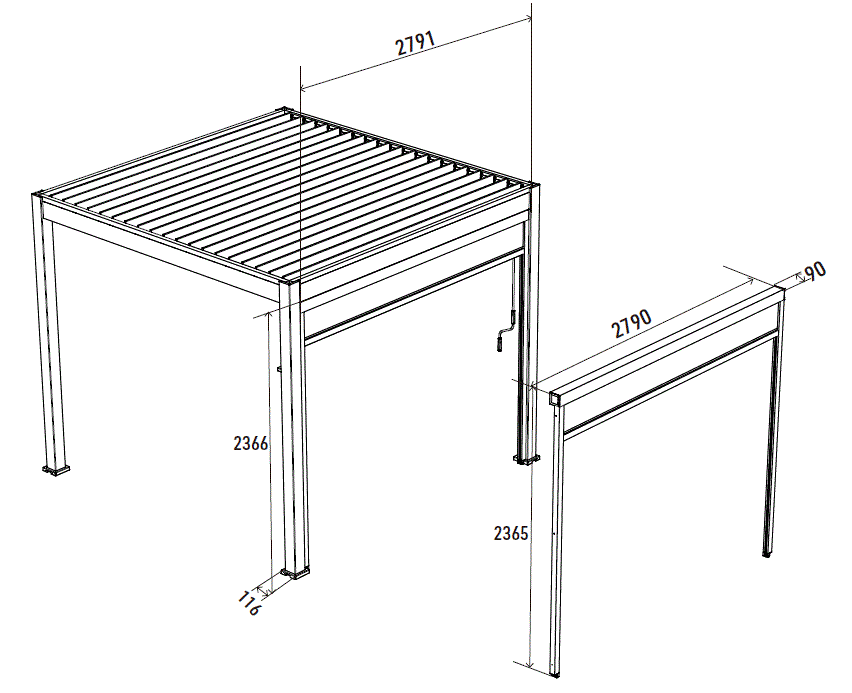 Rolo sjenilo 3 m za bioklimatsku pergolu - tamno siva