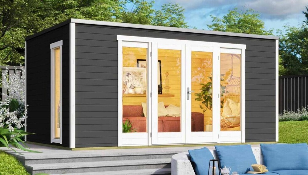 WEKA Luksuzna lesena vrtna hišica P 285 (4,5x3m) temno siva