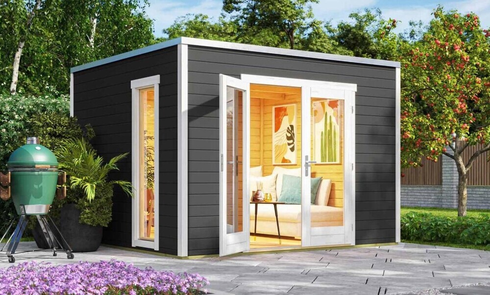 WEKA Luksuzna lesena vrtna hišica P 285 (3x3m) temno siva