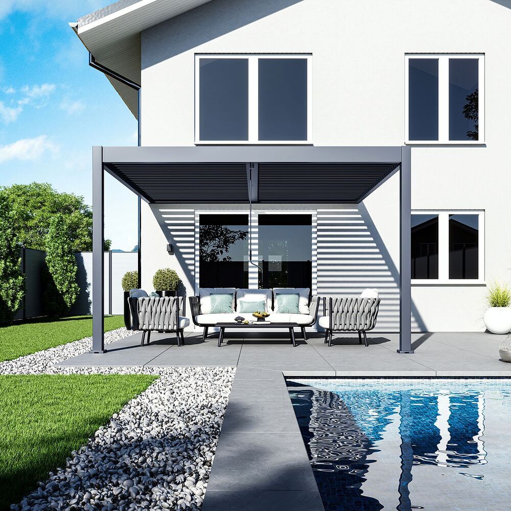 Bioklimatická pergola ke stěně INTRO DUO 4x4 m Rojaplast (foto 101)