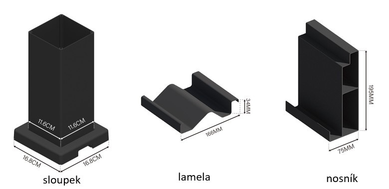 Pergola PANEL LAMELY zastínění fixní horizontální 1 m pro bioklimatickou Rojaplast (foto 121)