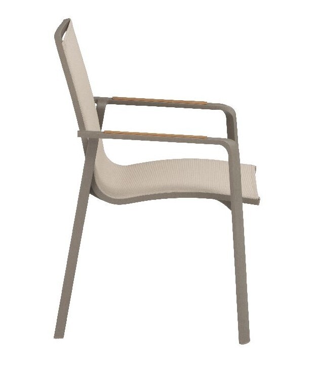 KETTLER DIAMOND zložljiv aluminijast fotelj s podnožjem iz tikovine - taupe / beige