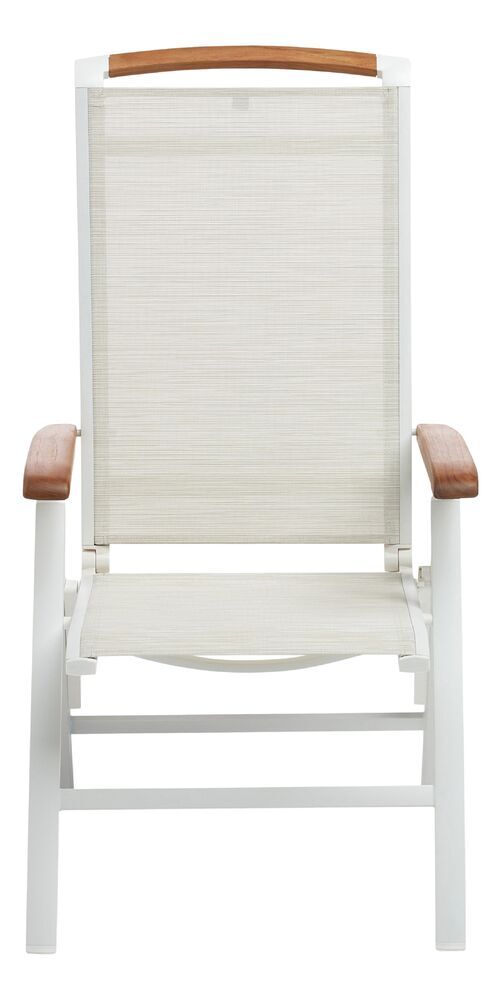 KETTLER MEMPHIS TEAK naslanjajoči se aluminijasti stol s tikovimi naslonjali - bela / bež