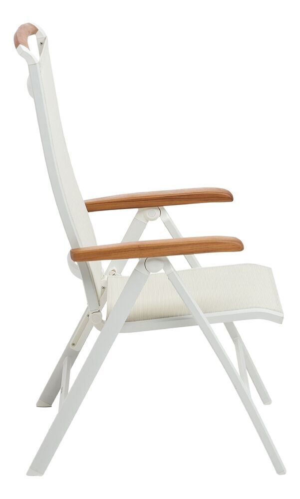 KETTLER MEMPHIS TEAK naslanjajoči se aluminijasti stol s tikovimi naslonjali - bela / bež