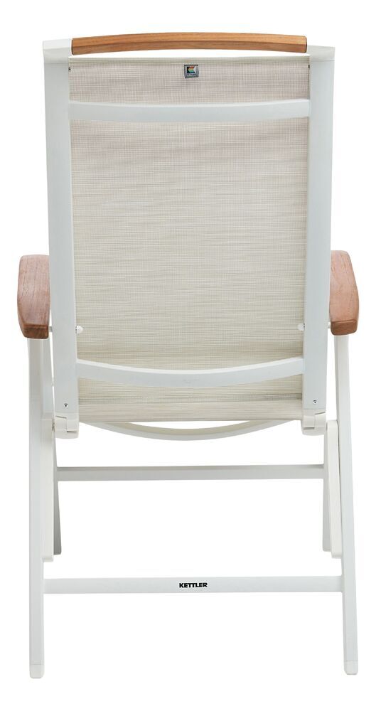 KETTLER MEMPHIS TEAK naslanjajoči se aluminijasti stol s tikovimi naslonjali - bela / bež
