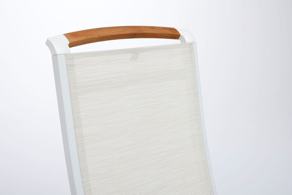 KETTLER MEMPHIS TEAK naslanjajoči se aluminijasti stol s tikovimi naslonjali - bela / bež