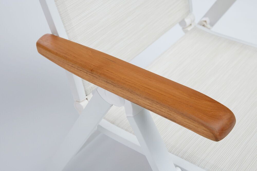 KETTLER MEMPHIS TEAK naslanjajoči se aluminijasti stol s tikovimi naslonjali - bela / bež