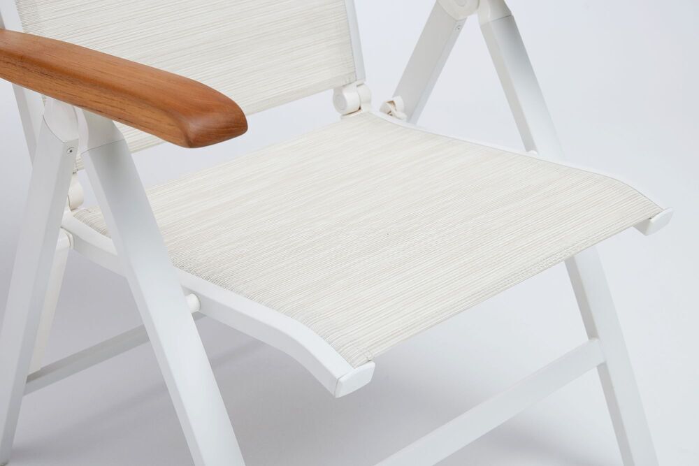 KETTLER MEMPHIS TEAK naslanjajoči se aluminijasti stol s tikovimi naslonjali - bela / bež