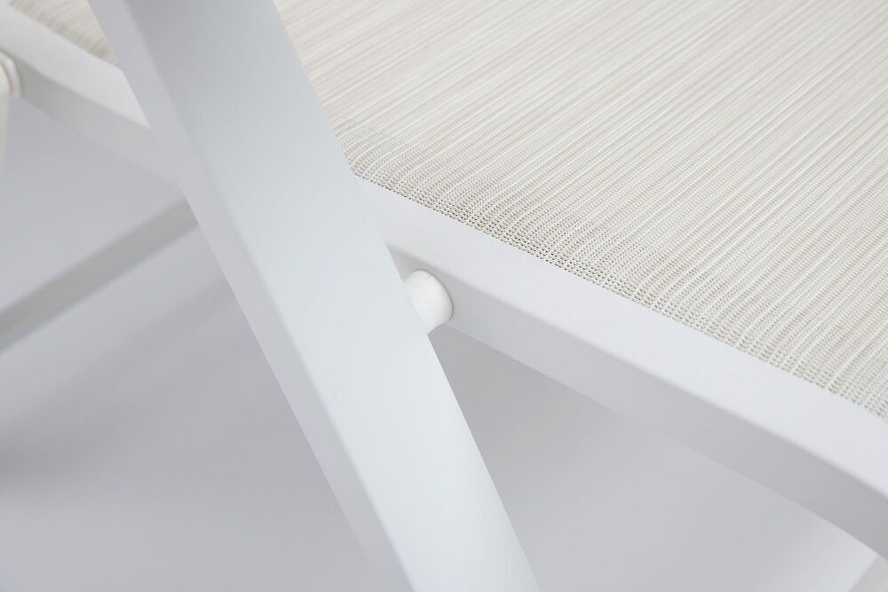 KETTLER MEMPHIS TEAK naslanjajoči se aluminijasti stol s tikovimi naslonjali - bela / bež