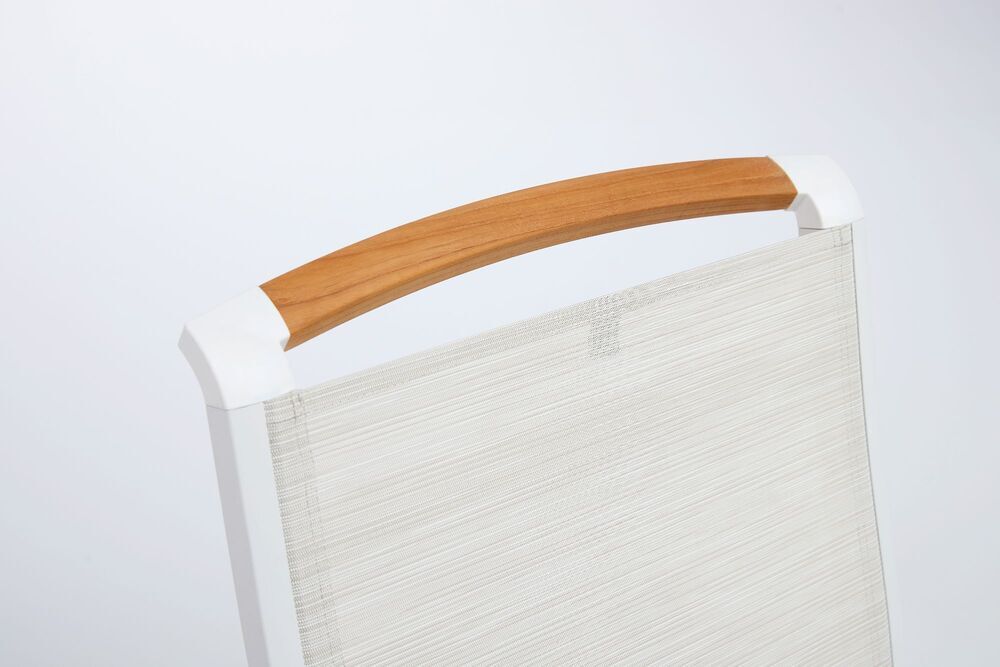 KETTLER MEMPHIS TEAK zložljiv aluminijast fotelj z naslonjali iz tikovine - bela / bež