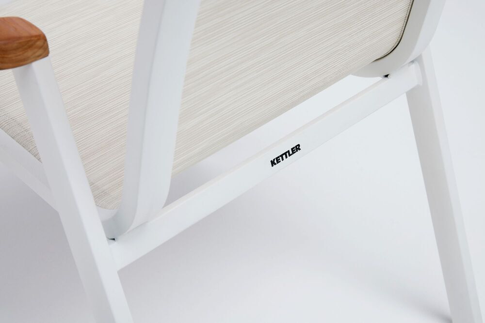KETTLER MEMPHIS TEAK zložljiv aluminijast fotelj z naslonjali iz tikovine - bela / bež