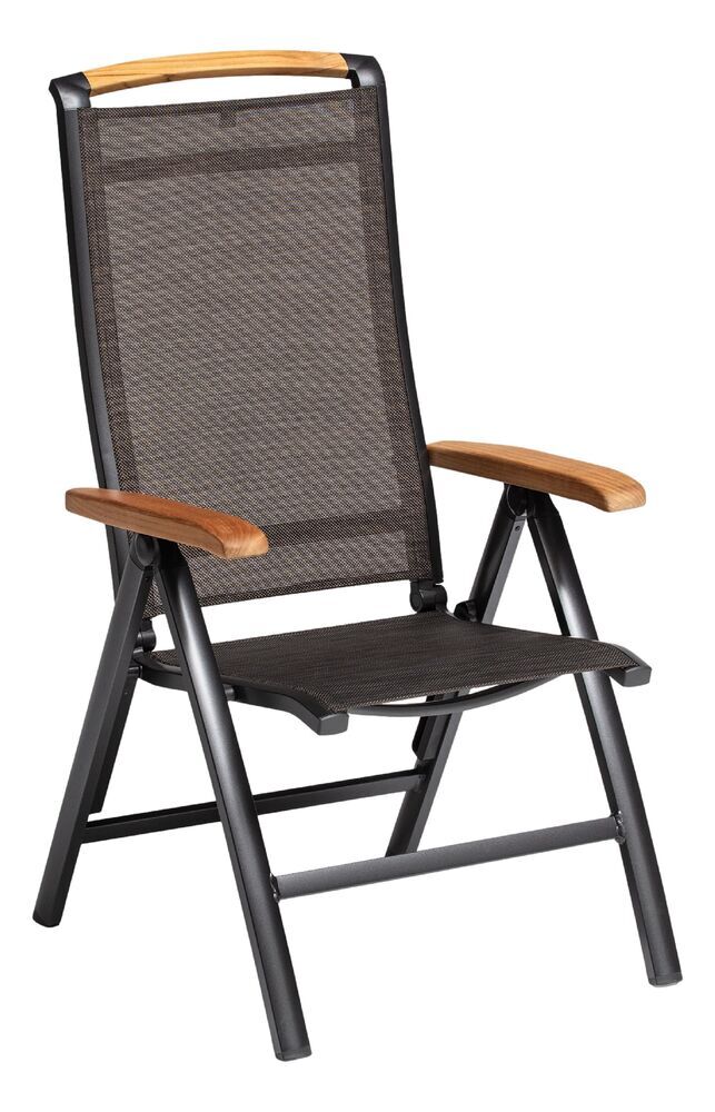 KETTLER MEMPHIS TEAK naslanjajoči se aluminijasti stol s tikovimi naslonjali - antracit / bronz