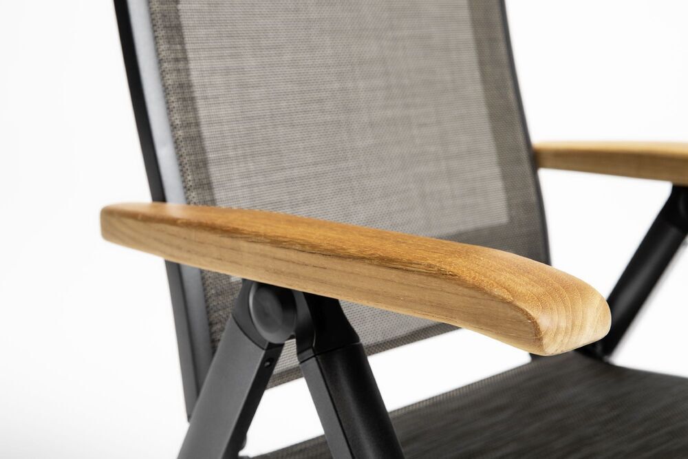 KETTLER MEMPHIS TEAK naslanjajoči se aluminijasti stol s tikovimi naslonjali - antracit / bronz