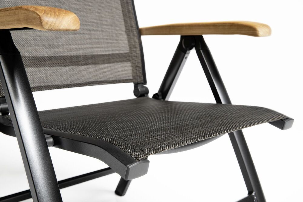 KETTLER MEMPHIS TEAK naslanjajoči se aluminijasti stol s tikovimi naslonjali - antracit / bronz