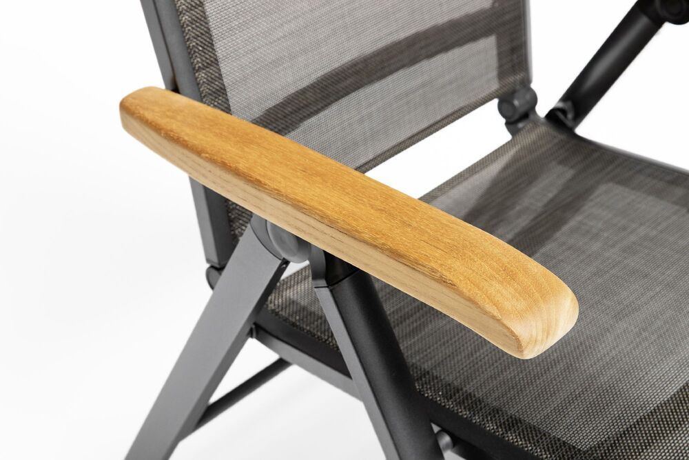 KETTLER MEMPHIS TEAK naslanjajoči se aluminijasti stol s tikovimi naslonjali - antracit / bronz