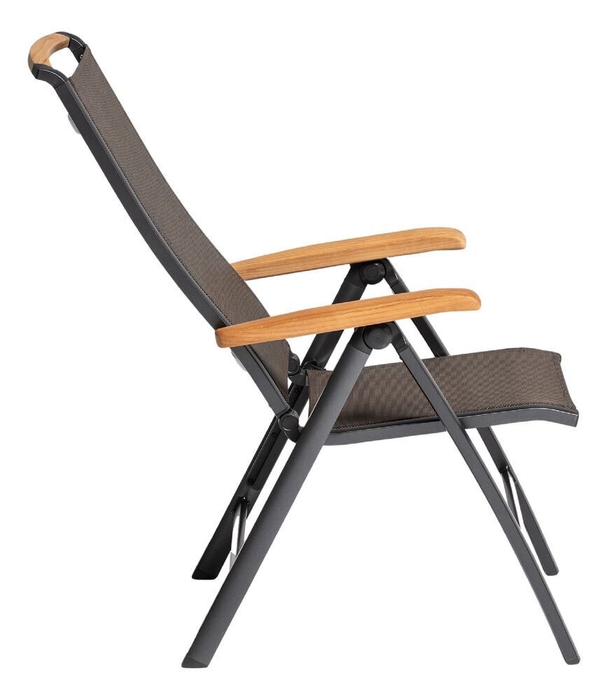 KETTLER MEMPHIS TEAK naslanjajoči se aluminijasti stol s tikovimi naslonjali - antracit / bronz