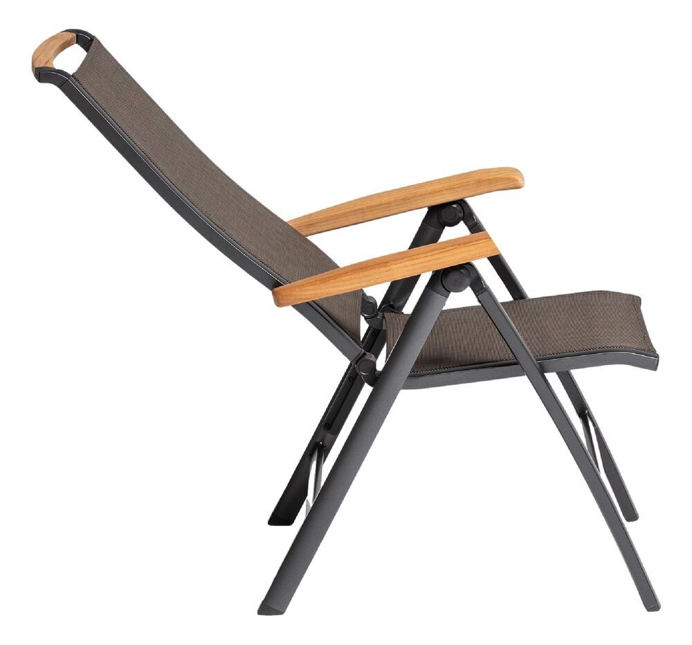 KETTLER MEMPHIS TEAK naslanjajoči se aluminijasti stol s tikovimi naslonjali - antracit / bronz