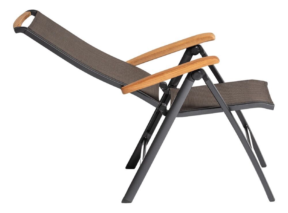 KETTLER MEMPHIS TEAK naslanjajoči se aluminijasti stol s tikovimi naslonjali - antracit / bronz