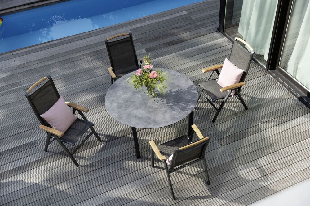 KETTLER MEMPHIS TEAK naslanjajoči se aluminijasti stol s tikovimi naslonjali - antracit / bronz