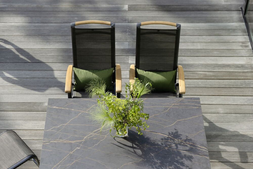 KETTLER MEMPHIS TEAK naslanjajoči se aluminijasti stol s tikovimi naslonjali - antracit / bronz