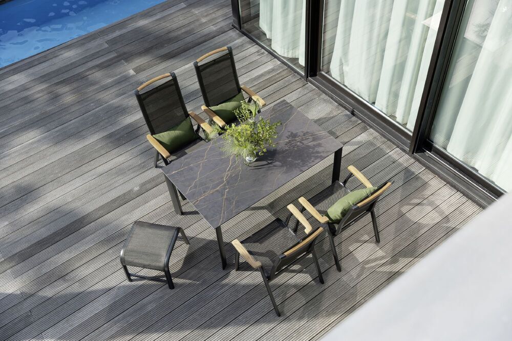 KETTLER MEMPHIS TEAK naslanjajoči se aluminijasti stol s tikovimi naslonjali - antracit / bronz