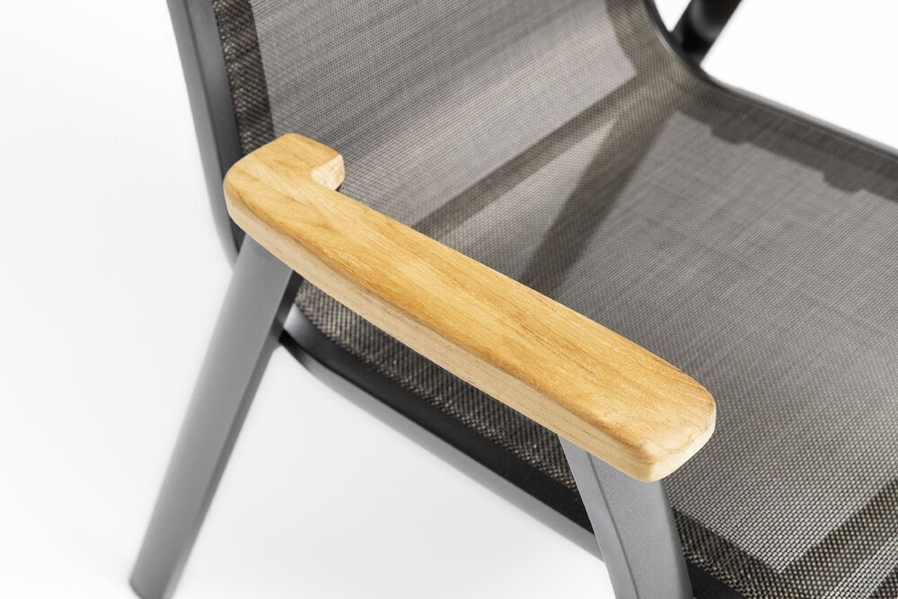 KETTLER MEMPHIS TEAK zložljiv aluminijast fotelj z naslonjali iz tikovine - antracit / bronz