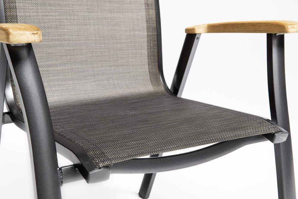 KETTLER MEMPHIS TEAK zložljiv aluminijast fotelj z naslonjali iz tikovine - antracit / bronz