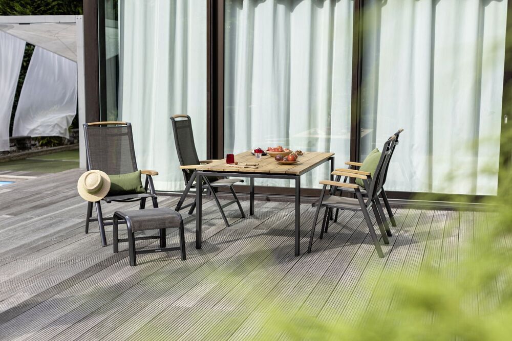 KETTLER MEMPHIS TEAK zložljiv aluminijast fotelj z naslonjali iz tikovine - antracit / bronz