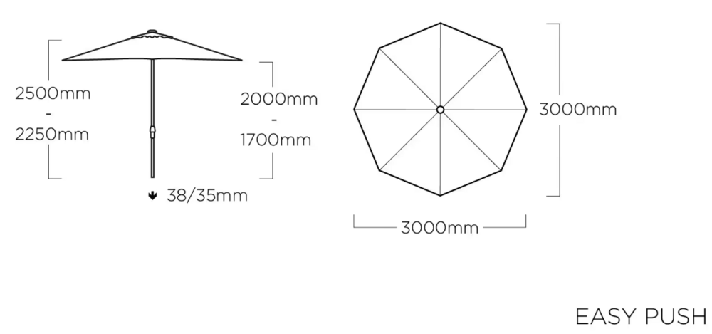 Sončnik KETTLER EASY PUSH ø 300 cm - srebrn / antracit - vodoodporen
