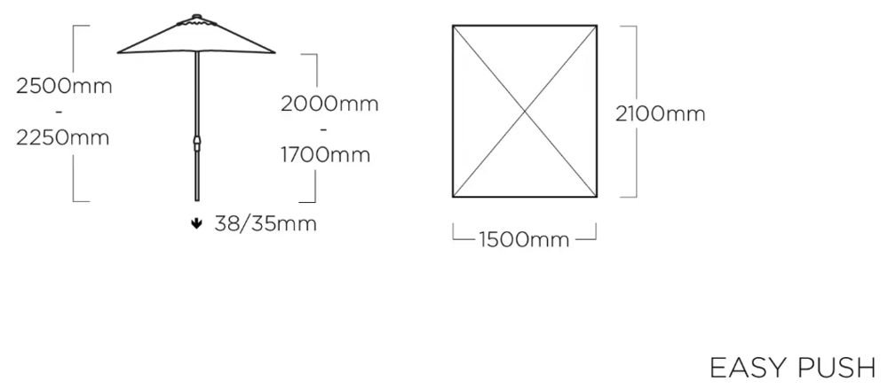 Sončnik KETTLER EASY PUSH 150x210 cm - mat antracit/svetlo siva - vodoodporen