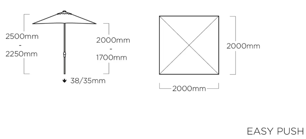 Sončnik KETTLER EASY PUSH 200x200 cm - mat antracit/bež - vodoodporen