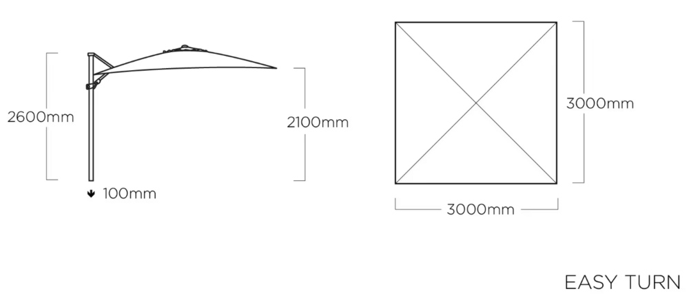Sončnik KETTLER EASY TURN 300x300 cm - mat antracit/bež - vodoodporen