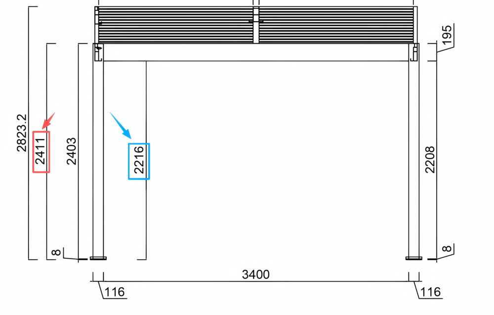 Pergola PANEL LAMELY zastínění fixní horizontální 1 m pro bioklimatickou Rojaplast (foto 123)